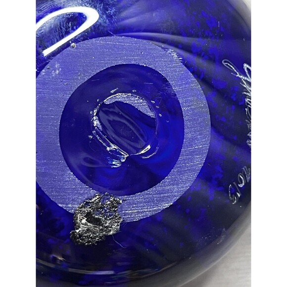 Kyle Gribskov Cobalt Blue Iridescent Inlaid Swirls Wave Blown Art Glass Pitcher - Picture 9 of 16